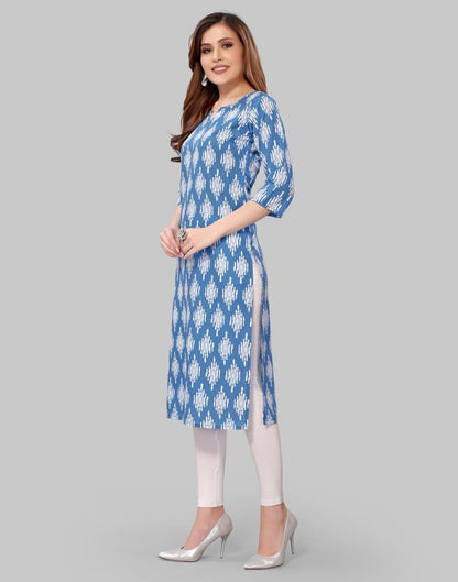 Cerilian Blue Digital Printed Crepe Kurti | Leemboodi