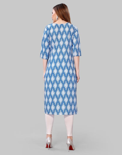 Cerilian Blue Digital Printed Crepe Kurti | Leemboodi