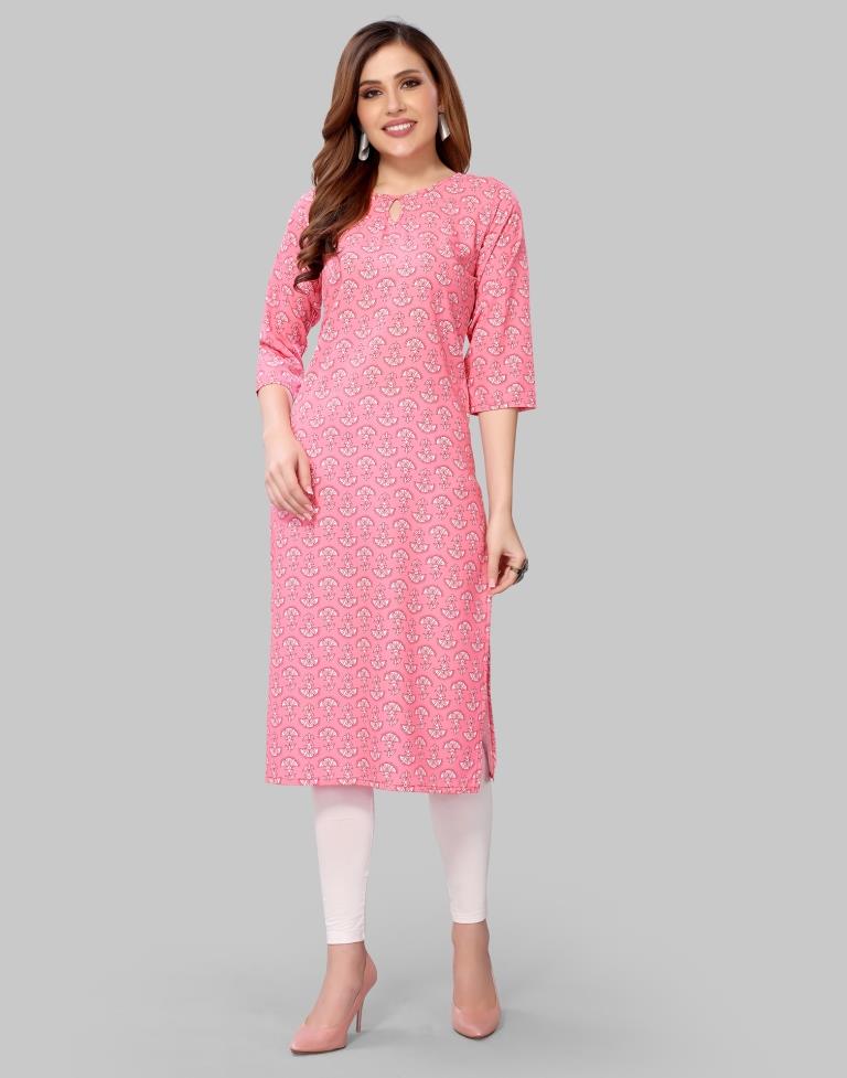 Light Pink Digital Printed Crepe Kurti | Sudathi