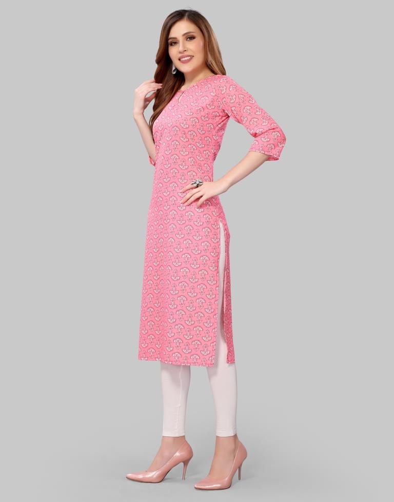 Light Pink Digital Printed Crepe Kurti | Sudathi