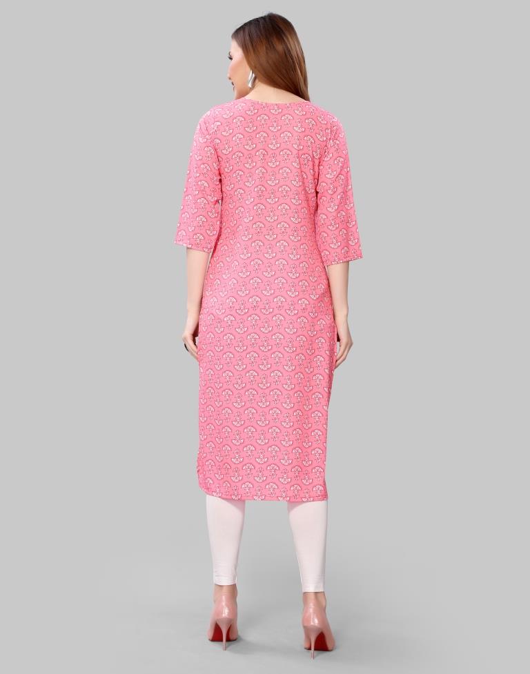 Light Pink Digital Printed Crepe Kurti | Sudathi