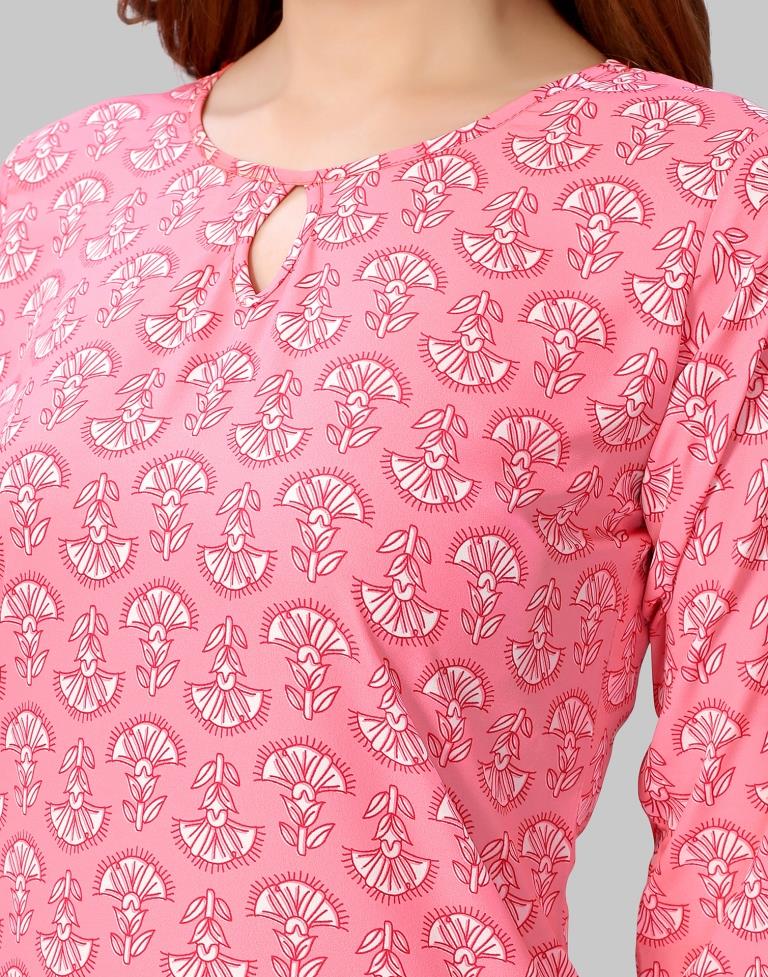 Light Pink Digital Printed Crepe Kurti | Sudathi