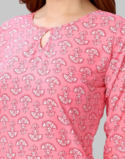 Light Pink Digital Printed Crepe Kurti | Sudathi