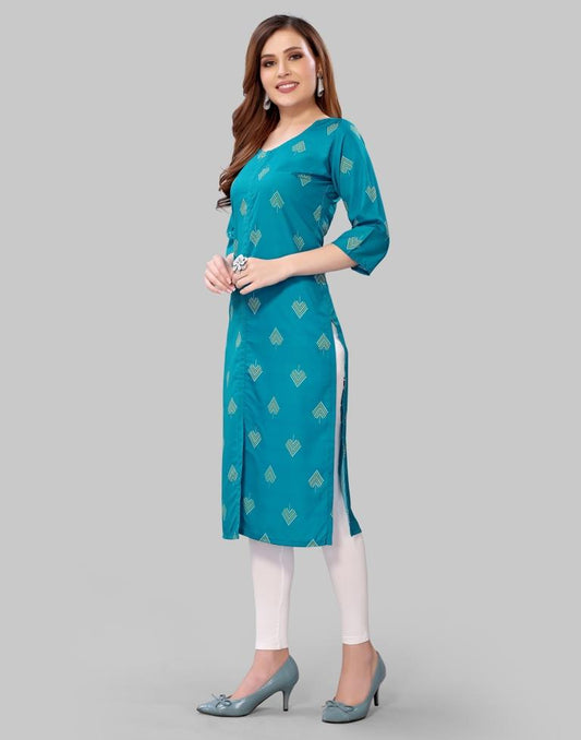 Teal Blue Digital Printed Crepe Kurti | Sudathi