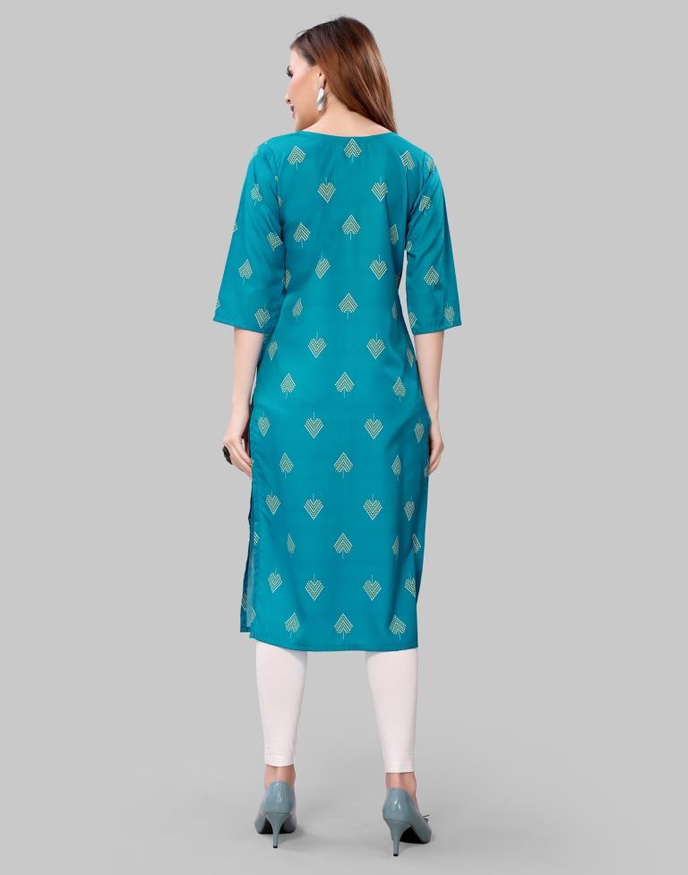 Teal Blue Digital Printed Crepe Kurti | Sudathi