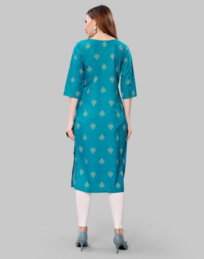 Teal Blue Digital Printed Crepe Kurti | Sudathi