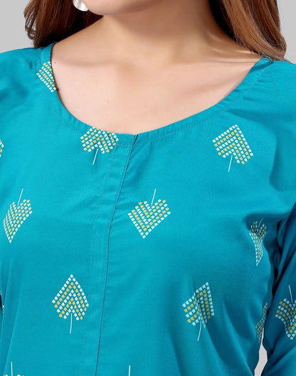 Teal Blue Digital Printed Crepe Kurti | Sudathi