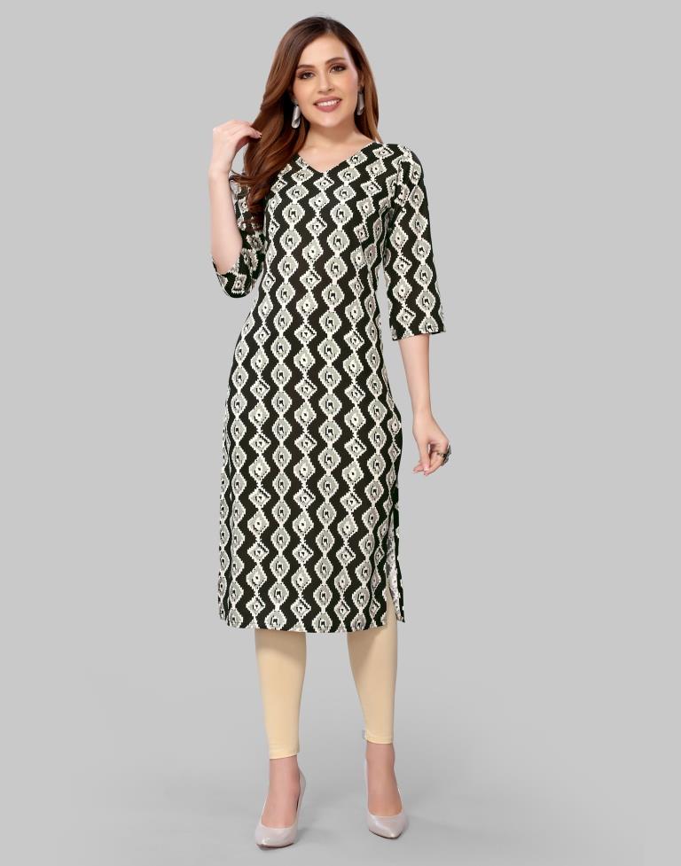 Black Digital Printed Crepe Kurti | Sudathi