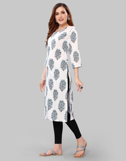 White Digital Printed Crepe Kurti | Leemboodi