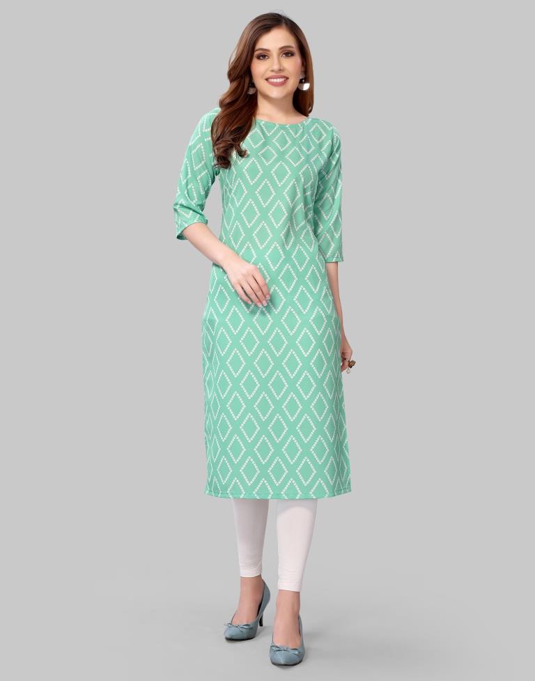 Mint Green Digital Printed Crepe Kurti | Sudathi