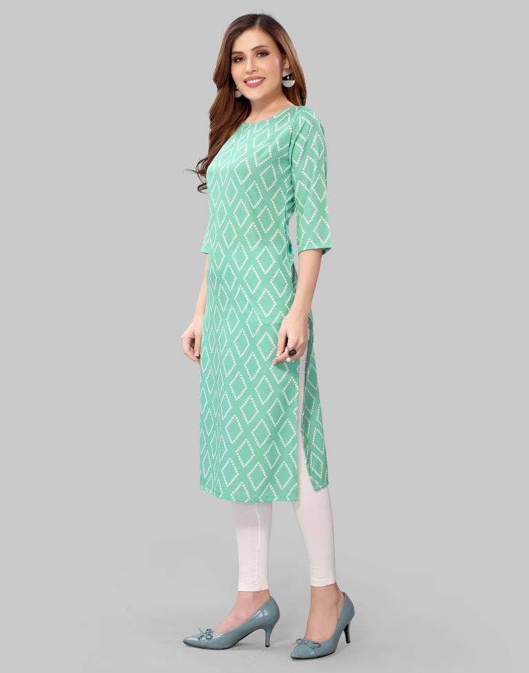 Mint Green Digital Printed Crepe Kurti | Sudathi