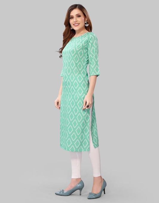 Mint Green Digital Printed Crepe Kurti | Sudathi
