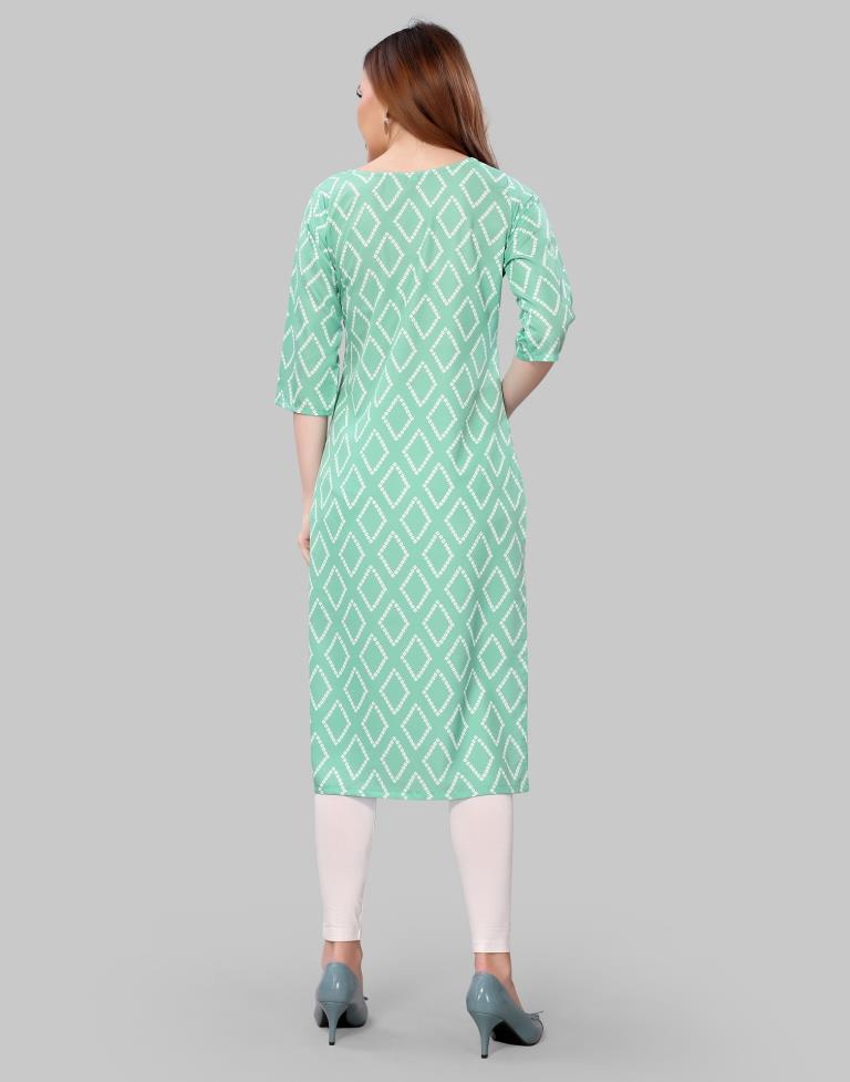 Mint Green Digital Printed Crepe Kurti | Sudathi