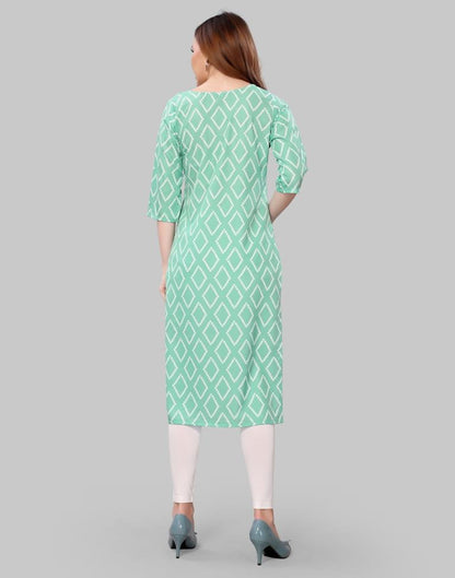Mint Green Digital Printed Crepe Kurti | Sudathi