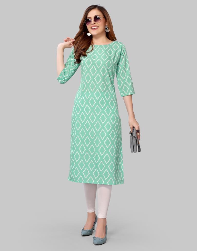 Mint Green Digital Printed Crepe Kurti | Sudathi