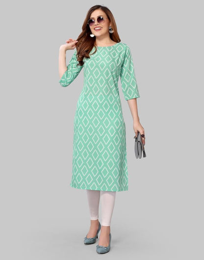 Mint Green Digital Printed Crepe Kurti | Sudathi