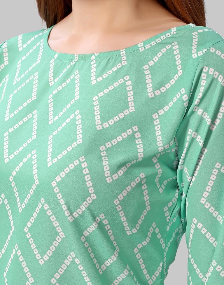 Mint Green Digital Printed Crepe Kurti | Sudathi