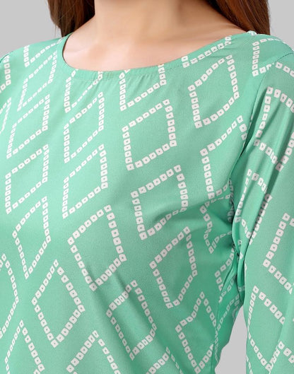 Mint Green Digital Printed Crepe Kurti | Sudathi