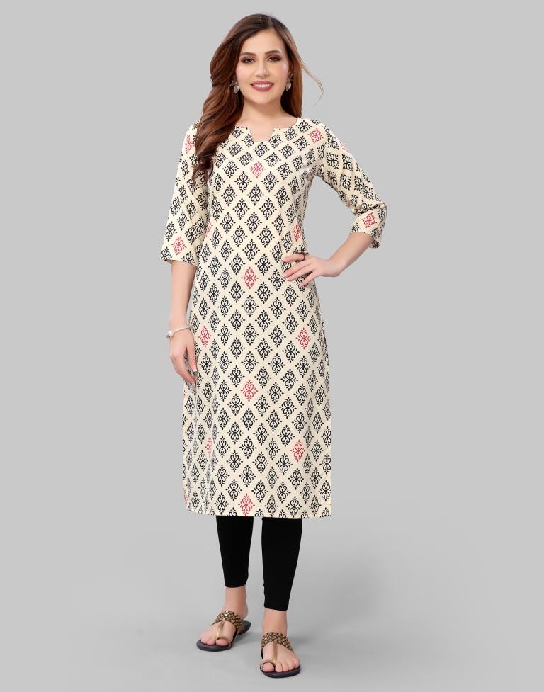 Cream Digital Printed Crepe Kurti | Sudathi