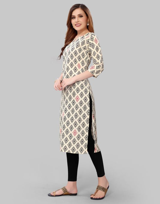 Cream Digital Printed Crepe Kurti | Sudathi