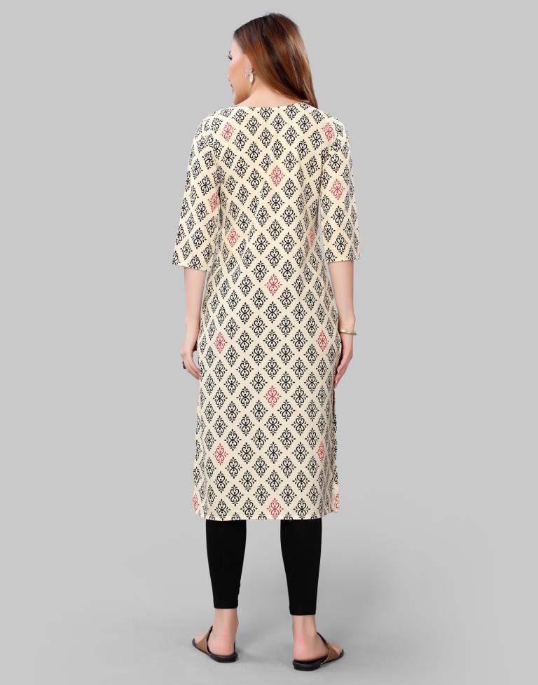 Cream Digital Printed Crepe Kurti | Sudathi
