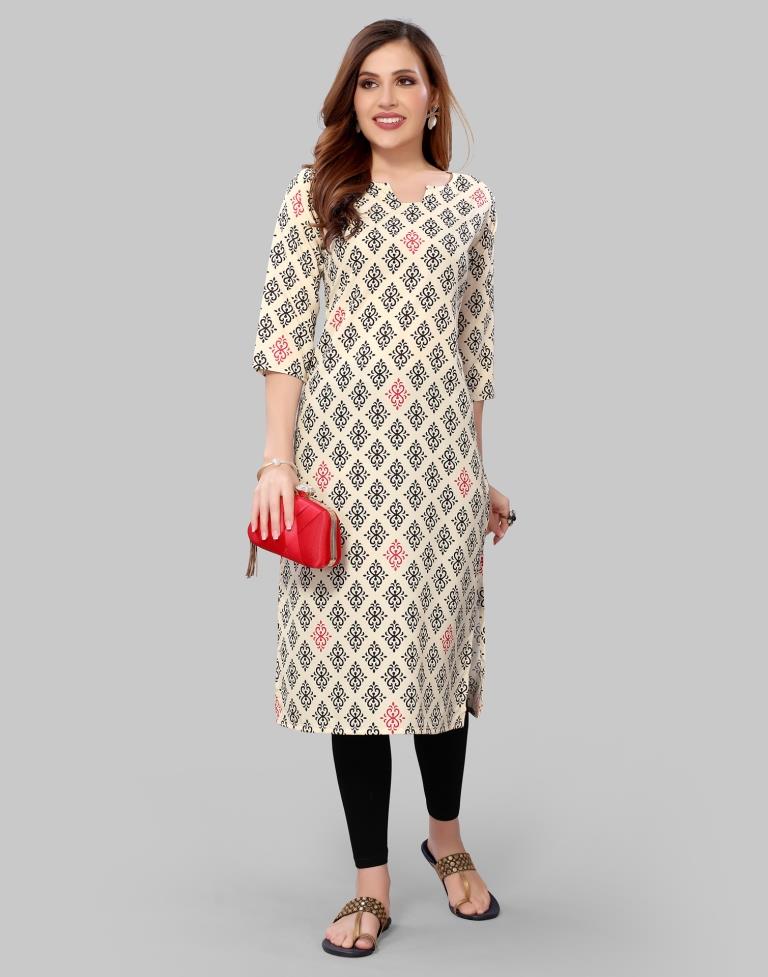 Cream Digital Printed Crepe Kurti | Sudathi