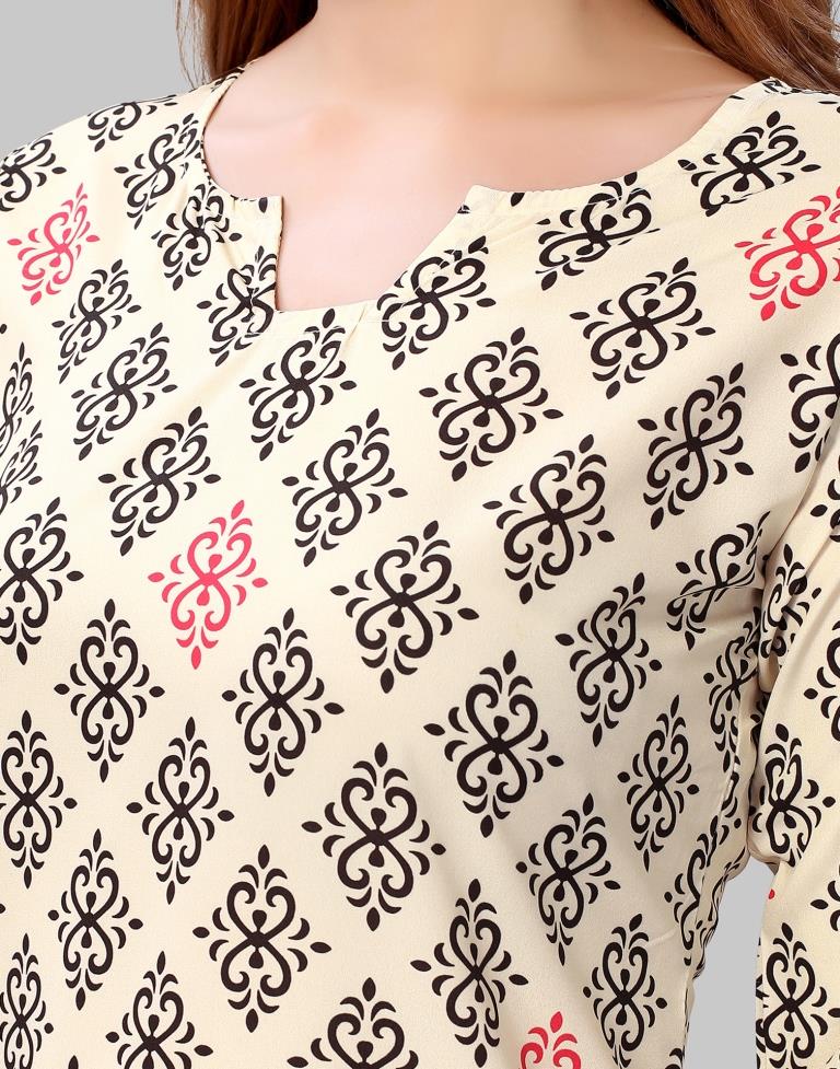 Cream Digital Printed Crepe Kurti | Sudathi