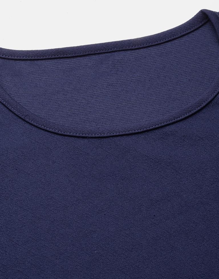 Dark Blue Organza Puff Sleeve Bodycon | Sudathi
