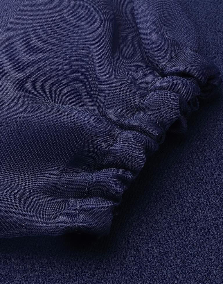 Dark Blue Organza Puff Sleeve Bodycon | Sudathi