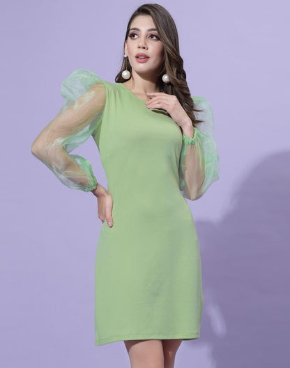 Light Green Puff Sleeve Bodycon | Leemboodi