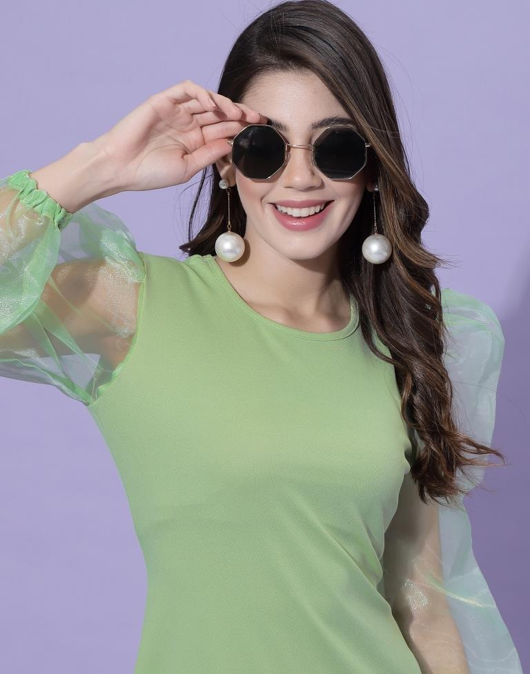 Light Green Puff Sleeve Bodycon | Leemboodi