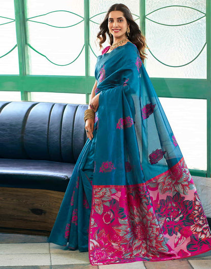 Blue Banarasi Silk Woven Saree