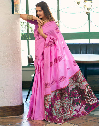 Pink Banarasi Silk Woven Saree