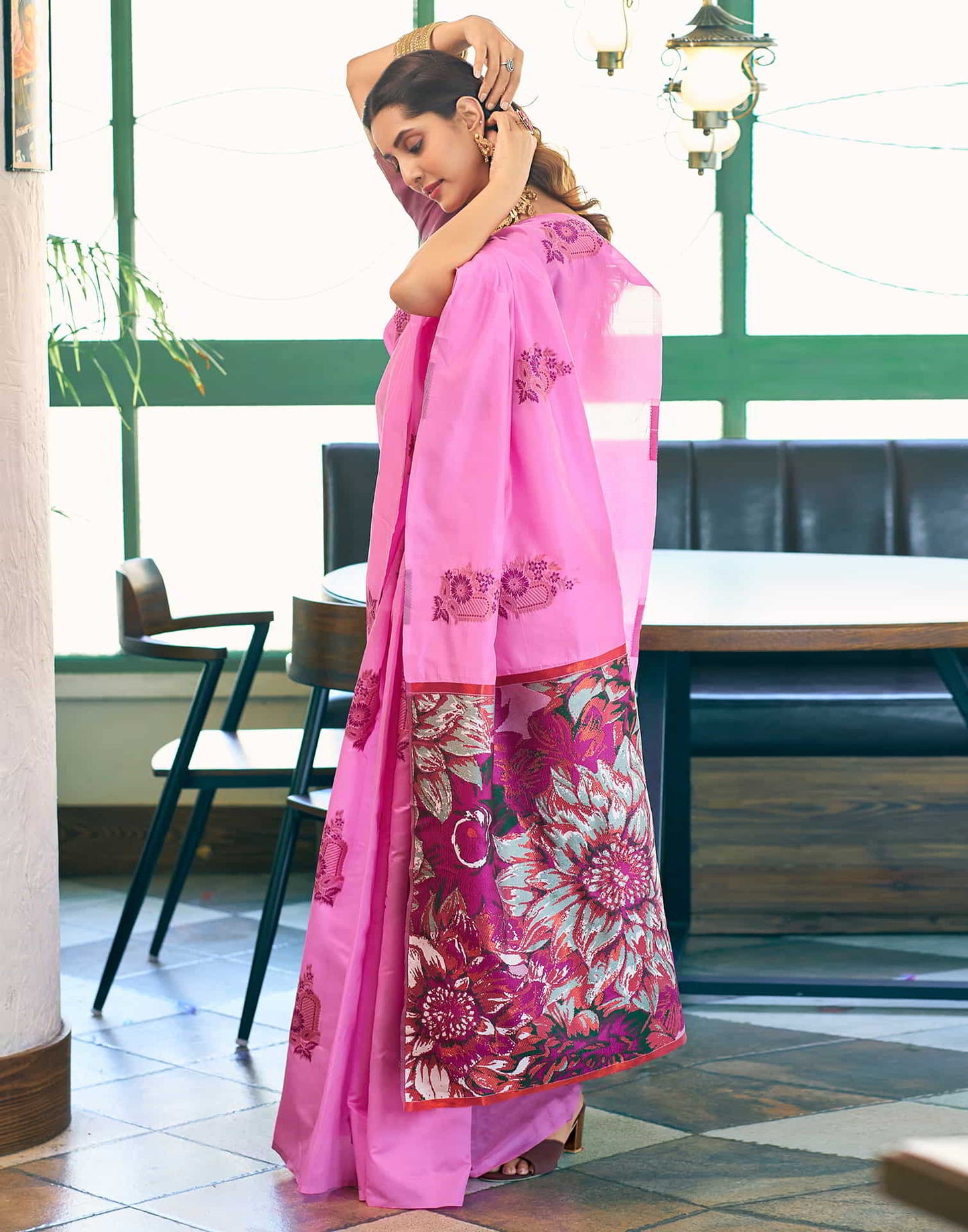 Pink Banarasi Silk Woven Saree