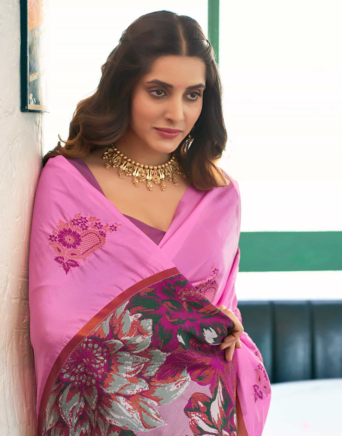 Pink Banarasi Silk Woven Saree
