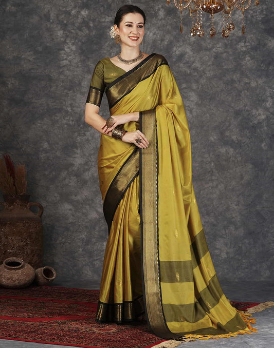 Yellow Kanjivaram Silk Woven Saree