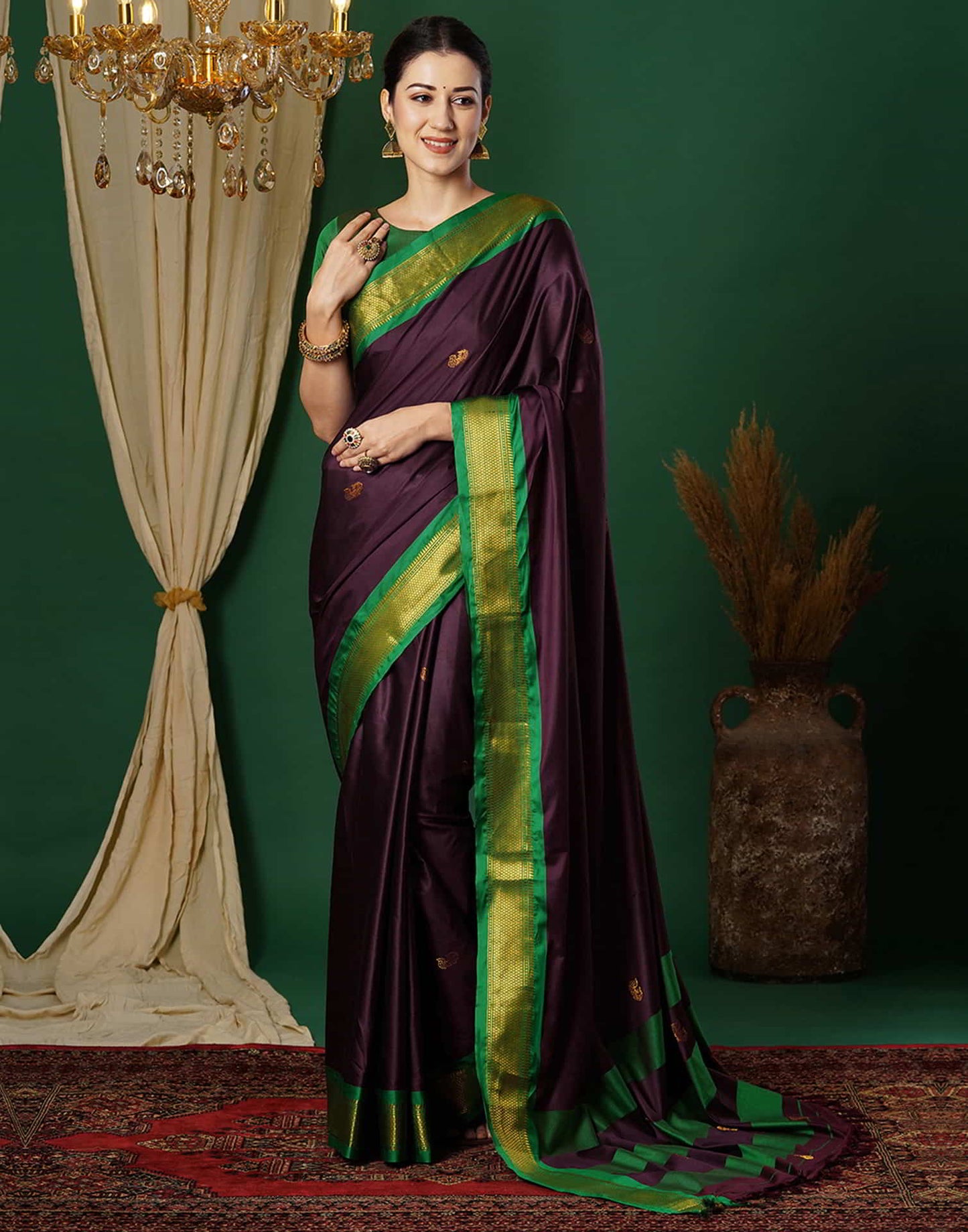 Wine Kanjivaram Silk Woven Saree