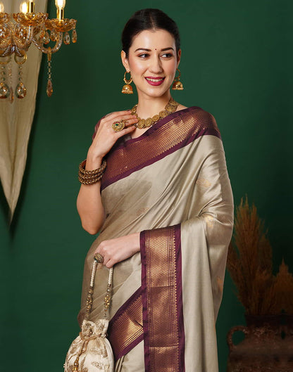 Beige Kanjivaram Silk Woven Saree