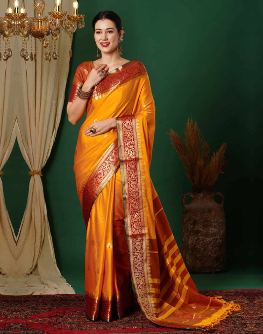 Yellow Kanjivaram Silk Woven Saree