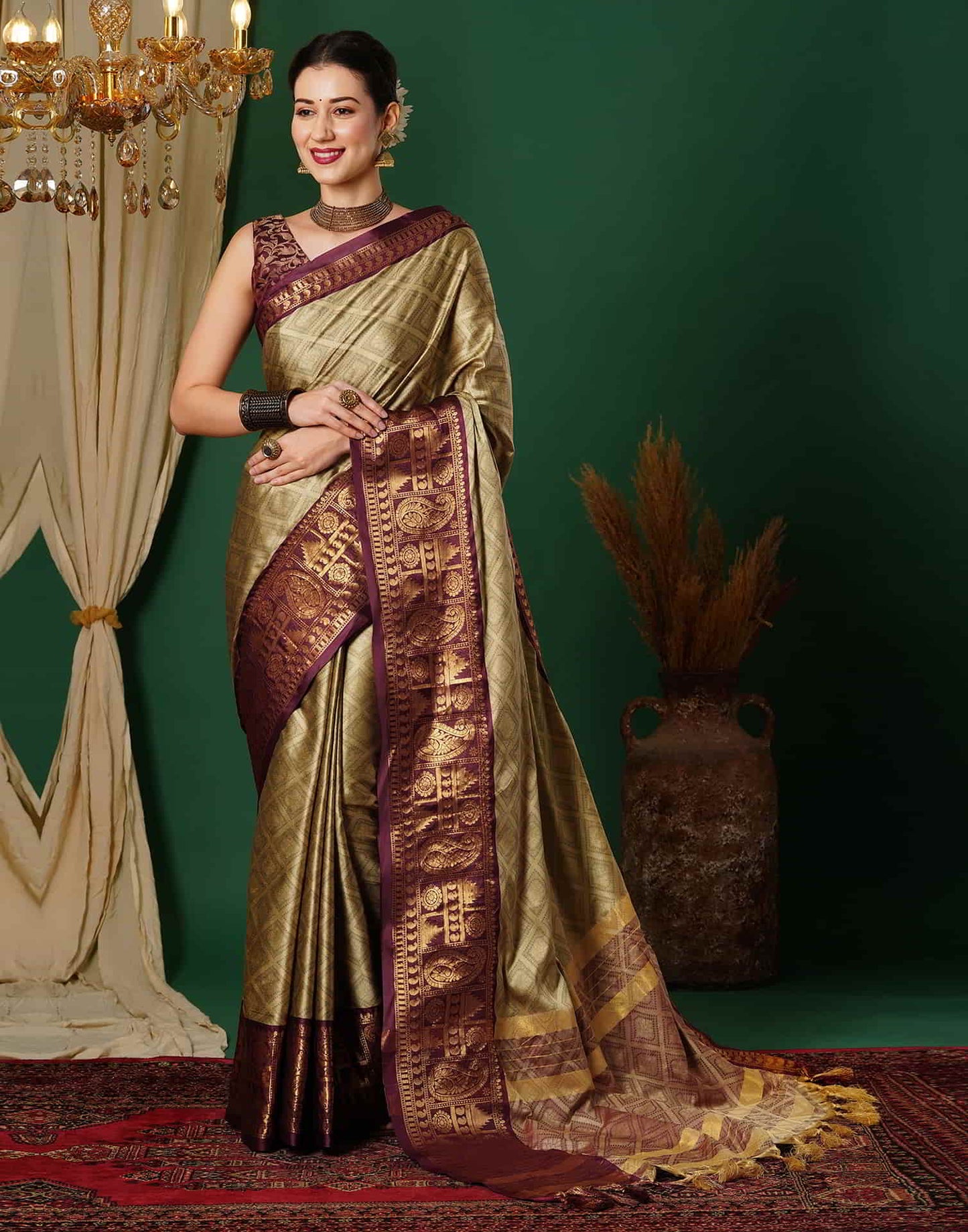 Brown Banarasi Silk Woven Saree