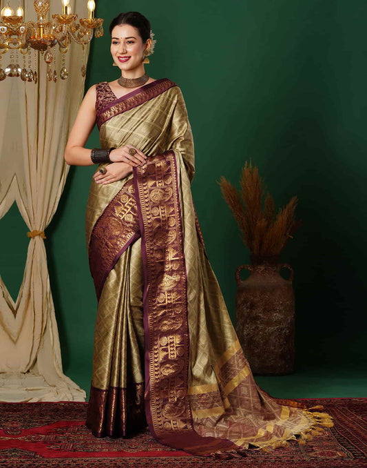 Brown Banarasi Silk Woven Saree