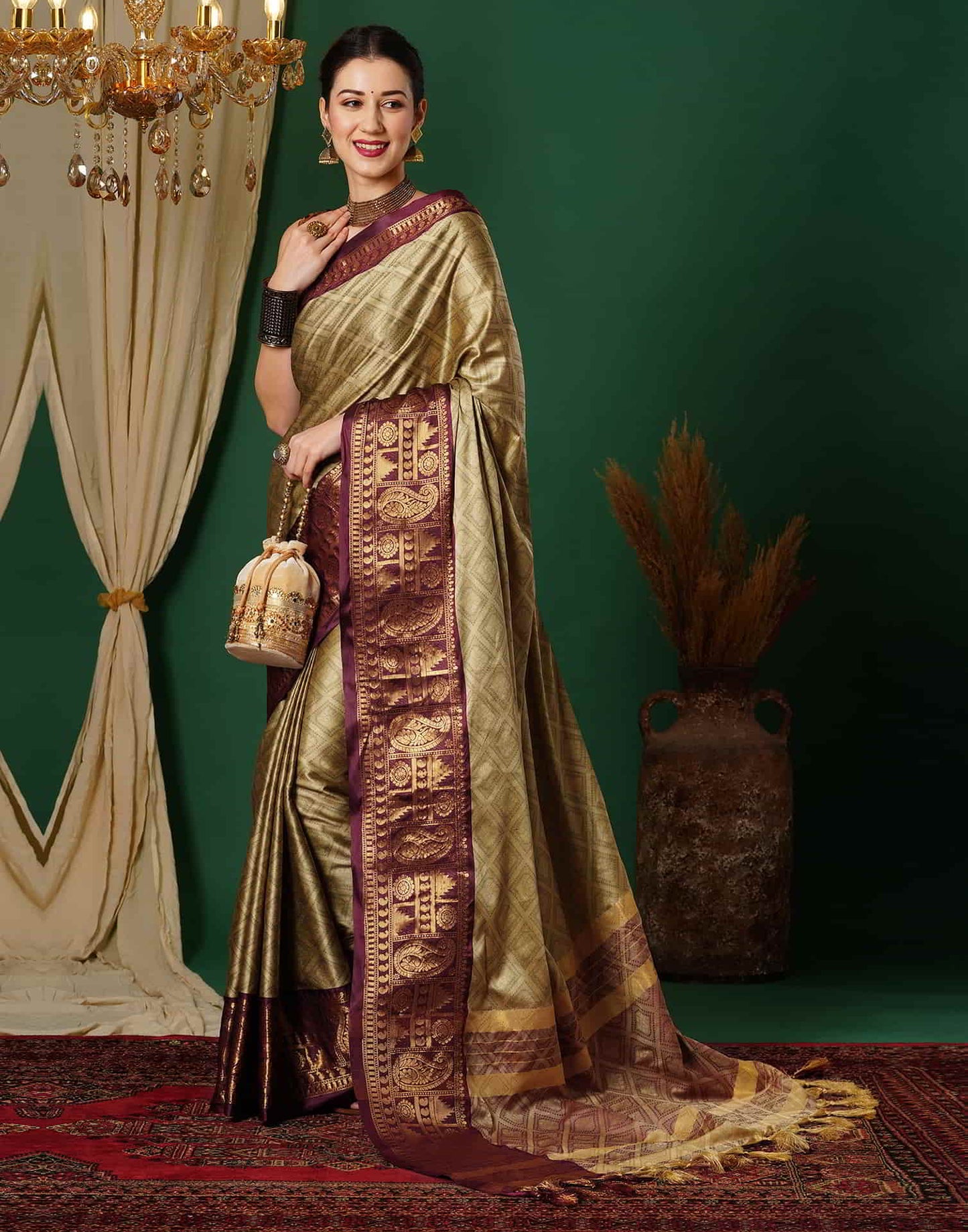 Brown Banarasi Silk Woven Saree