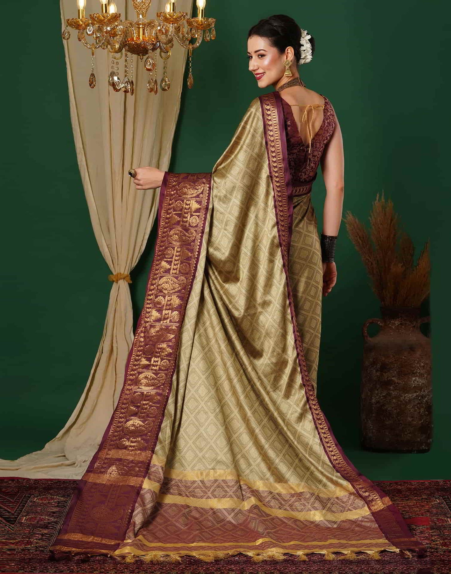 Brown Banarasi Silk Woven Saree