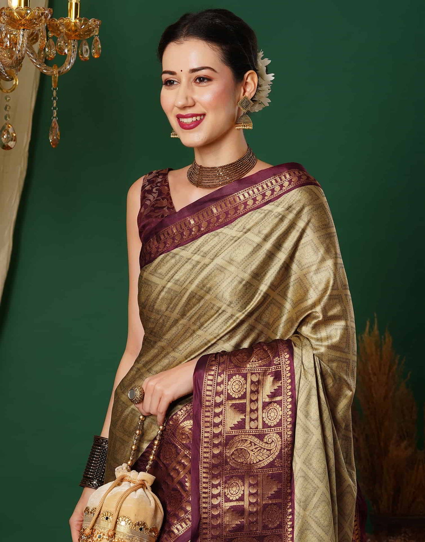 Brown Banarasi Silk Woven Saree