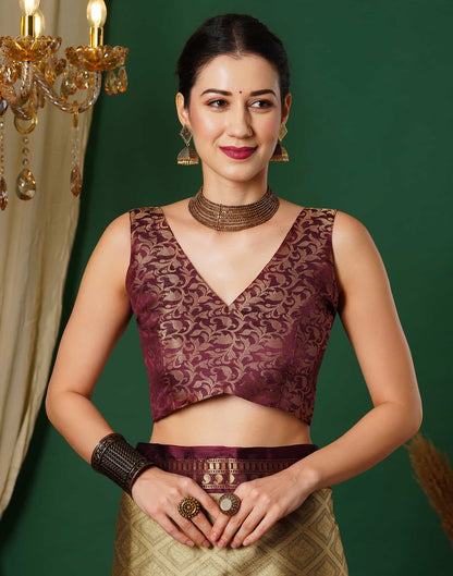 Brown Banarasi Silk Woven Saree