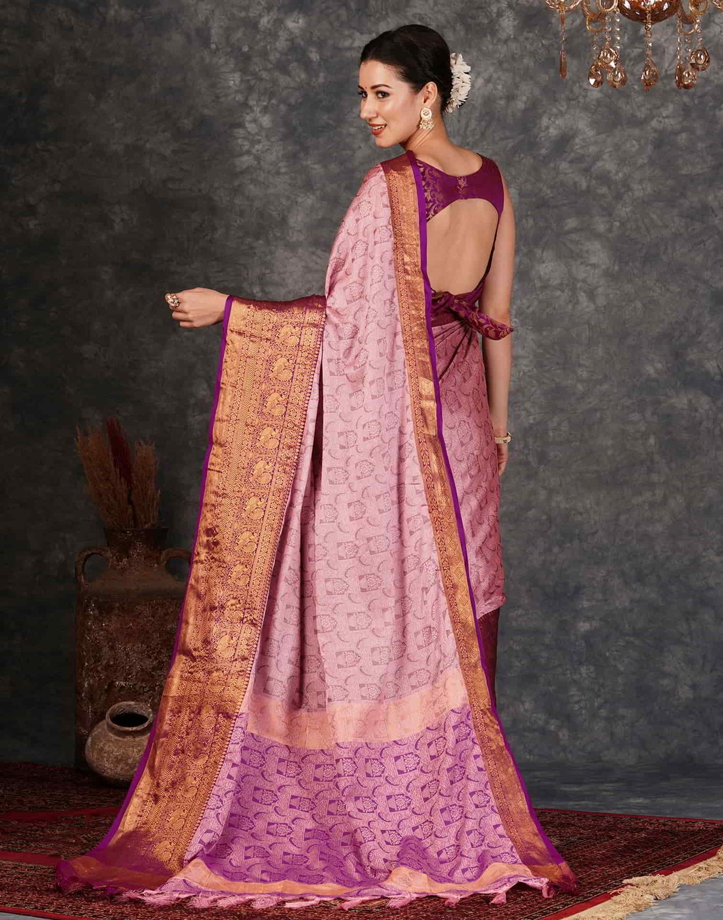 Pink Banarasi Silk Woven Saree