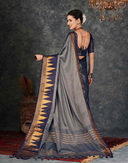 Grey Banarasi Silk Woven Saree
