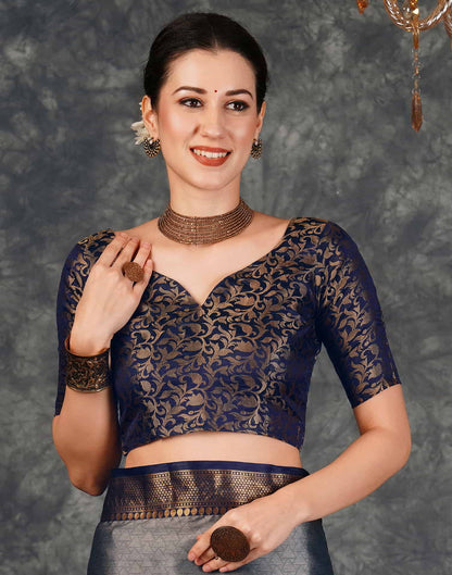 Grey Banarasi Silk Woven Saree