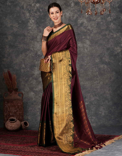 Wine Banarasi Silk Woven Saree