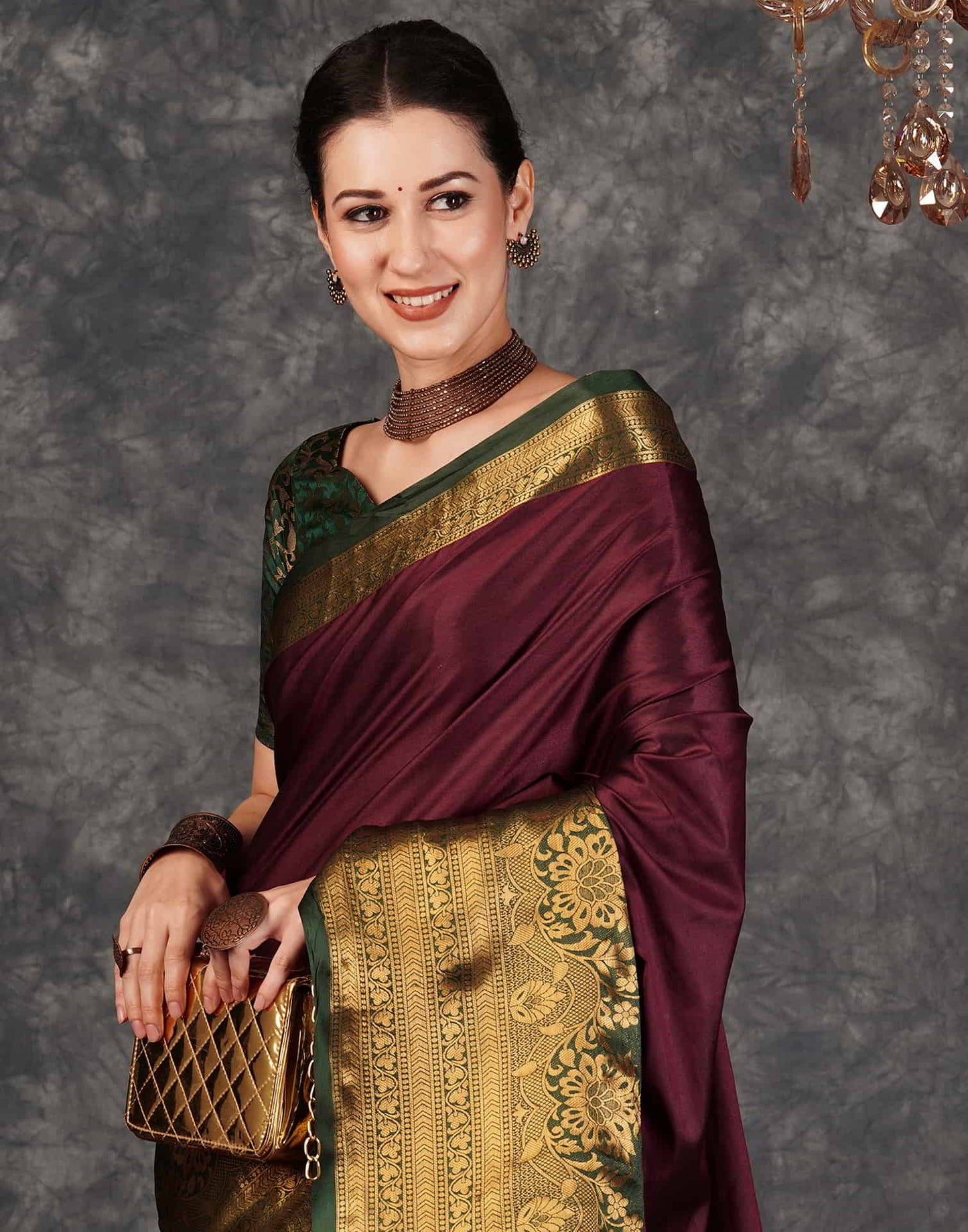 Wine Banarasi Silk Woven Saree